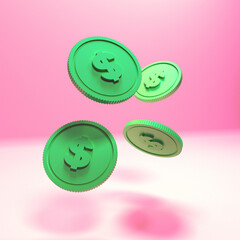 3D render coins colorful design