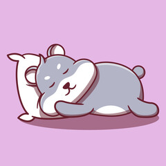 Cute hamster is sleeping. Flat cartoon style. Animal concept isolated on purple background.