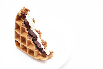 Sweet waffles chocolate sandwich dark and white chocolate recipes on white plate