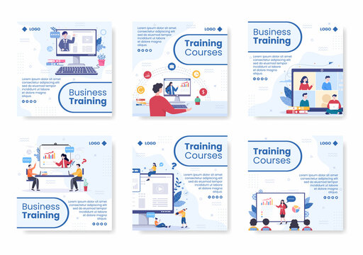 Business Online Training, Seminar or Courses Post Template Flat Illustration Editable of Square Background for Social media or Greetings Card