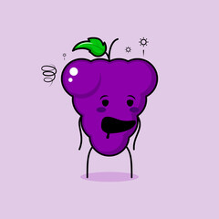 cute grape character with drunk expression and mouth open. green and purple. suitable for emoticon, logo, mascot and icon