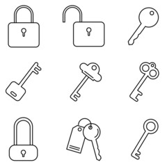 Line icons are related to padlock and padlock symbols.