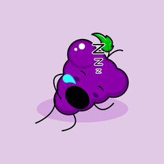 cute grape character with sleep expression and mouth open. green and purple. suitable for emoticon, logo, mascot and icon