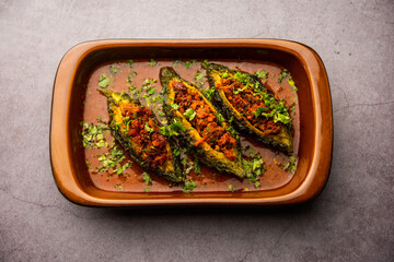 Bharwa Karela masala or stuffed bitter melon curry