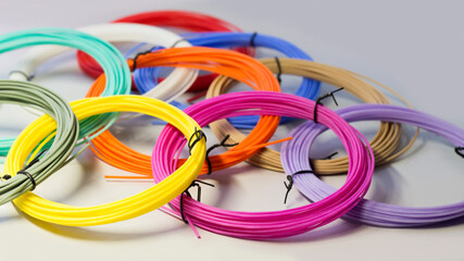 A set of colorful bright plastic for 3d pen