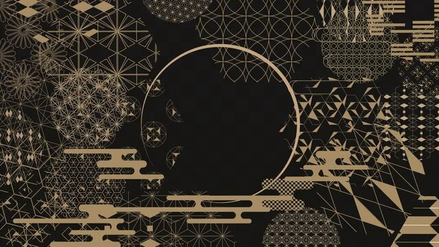 重なり合う和柄アニメーション(金  ベージュ)