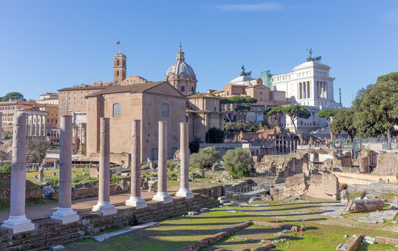 View of ancient Roman forum, Rome, Italy.