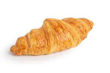 Fresh plain butter croissant with shadow isolated on white background. It is a good pastry for breakfast and goes well with a cup of either coffee or tea.