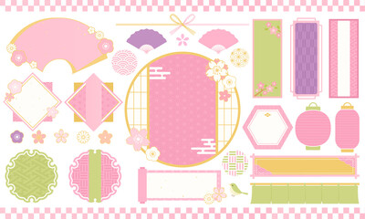 春の和風のフレームのベクターイラスト(デザイン,パステル)