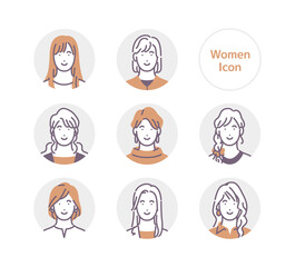 若い女性の丸アイコンセット