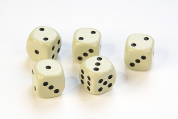 Four game dice isolated on white background