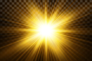 Light effect. Golden bright star, yellow sun. Starlight.