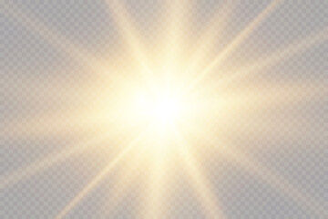 Obraz premium Light effect. Golden bright star, yellow sun. Starlight.