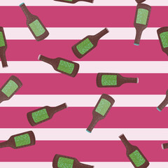 Bottle alcohol seamless pattern. Hand drawn background for menu.