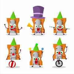 Cartoon character of orange pencil sharpener with various circus shows