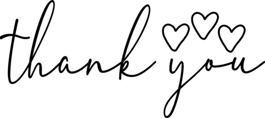Thank You Black Text Handwritten Calligraphy Lettering with Square Line Frame Outside isolated On White Background. Flat Vector Illustration Design Template Element. eps