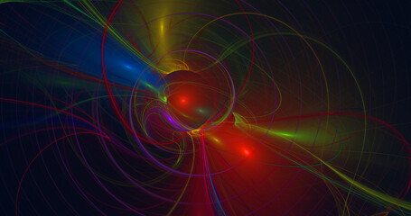 Abstract colorful fiery shapes. Fantasy light background. Generative art. 3d rendering.
