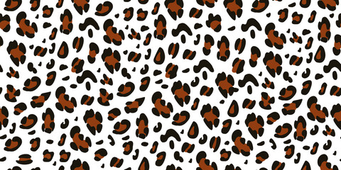 Leopard seamless pattern on a white background. Suitable for printing on fabric and paper. Vector hand-drawn background