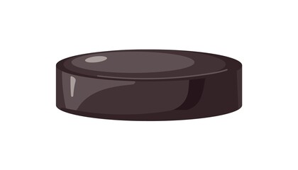 Ice hockey puck icon. Black rubber disk for playing sports game. Realistic flat vector illustration isolated on white background