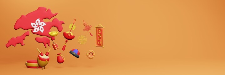 3d rendering of Chinese holiday celebrations in Hongkong for social media stories