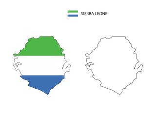 Sierra Leone map city vector divided by outline simplicity style. Have 2 versions, black thin line version and color of country flag version. Both map were on the white background.