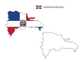 Fototapeta premium Dominican Republic map city vector divided by outline simplicity style. Have 2 versions, black thin line version and color of country flag version. Both map were on the white background.