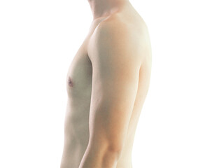 Side view of body asian man skin isolated with white background, health care and medical concept
