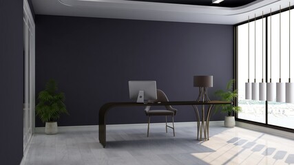 modern business office manager room with 3d design interior for company wall logo mockup