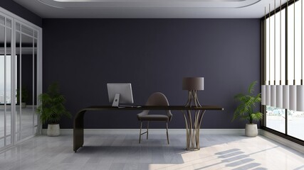 modern business office manager room with 3d design interior for company wall logo mockup