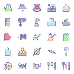 Filled color outline icons for food.