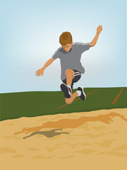 Fototapeta na wymiar Kid long jumping illustration graphic vector