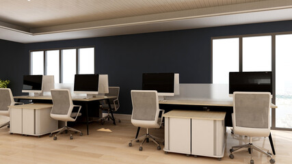 office room with blank wall 3d design interior