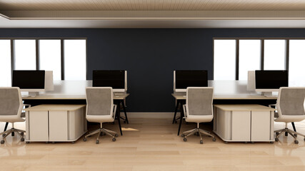 office room with blank wall 3d design interior
