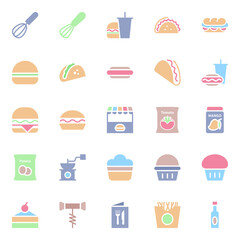 Flat color icons for food.