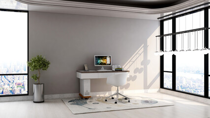 modern business office manager room with 3d design interior for company wall logo mockup