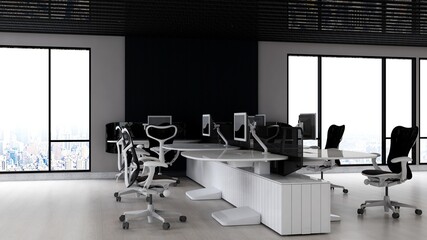 office room with blank wall 3d design interior