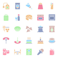 Flat color icons for food.