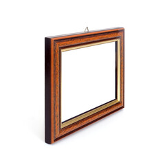Fototapeta premium Wooden frame for paintings, mirrors or photo in perspective view isolated on white background
