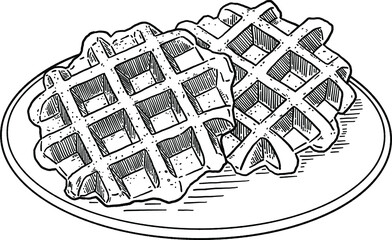 Waffles Sweet Bakery Cafe menu Hand drawn Line art Illustration