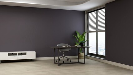 3d office minimalist room with wooden design interior