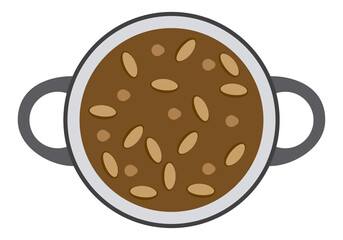 Icono de cazuela con alubias calientes en fondo blanco. 