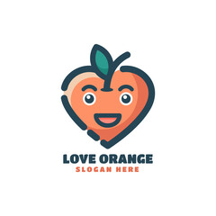 Vector Logo Illustration Love Orange Simple Mascot Style.