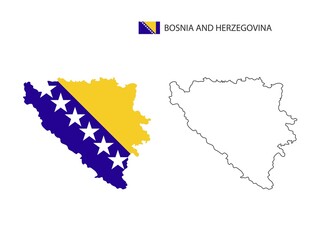 Fototapeta premium Bosnia and Herzegovina map city vector divided by outline simplicity style. Have 2 versions, black thin line version and color of country flag version. Both map were on the white background.