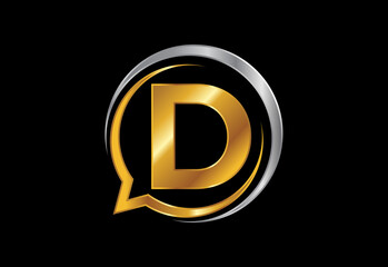 Obraz premium Initial D monogram letter alphabet with a bubble chat icon. Talking chatting logo concept