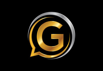 Initial G monogram letter alphabet with a bubble chat icon. Talking chatting logo concept
