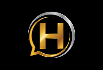 Initial H monogram letter alphabet with a bubble chat icon. Talking chatting logo concept