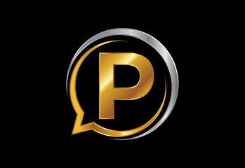 Initial P monogram letter alphabet with a bubble chat icon. Talking chatting logo concept