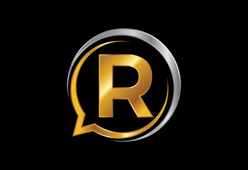 Initial R monogram letter alphabet with a bubble chat icon. Talking chatting logo concept