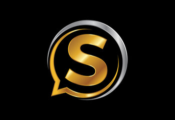 Initial S monogram letter alphabet with a bubble chat icon. Talking chatting logo concept