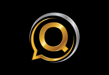 Initial Q monogram letter alphabet with a bubble chat icon. Talking chatting logo concept